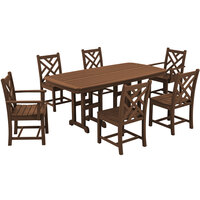 POLYWOOD Chippendale 7-Piece Teak Dining Set with Nautical Table