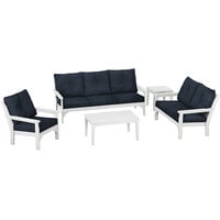POLYWOOD Vineyard White / Marine Indigo 5-Piece Deep Seating Patio Set with Settee