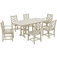 POLYWOOD Chippendale 7-Piece Sand Dining Set with Nautical Table