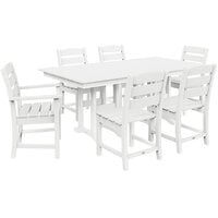 POLYWOOD Lakeside 37" x 72" White 7-Piece Farmhouse Table Dining Set
