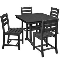 POLYWOOD La Casa Cafe 37" x 37" Black Farmhouse Trestle 5-Piece Side Chair Dining Set