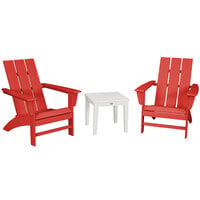 POLYWOOD Modern Sunset Red / White 3-Piece Adirondack Chair Set with Newport Table