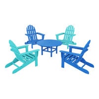 POLYWOOD Classic 5-Piece Pacific Blue / Aruba Patio Set with 4 Folding Adirondack Chairs