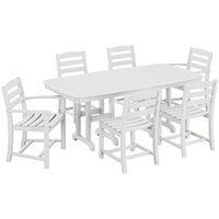 POLYWOOD La Casa Cafe 7-Piece White Dining Set with Nautical Table