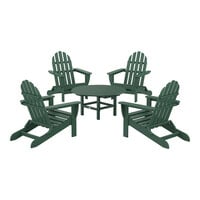 POLYWOOD Classic 5-Piece Green Patio Set with 4 Folding Adirondack Chairs