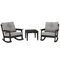 POLYWOOD Vineyard Black / Grey Mist Deep Seating Patio Set with Side Table and 2 Rocking Chairs