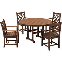 POLYWOOD Chippendale 5-Piece Teak Dining Set with 4 Arm Chairs