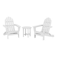 POLYWOOD Classic White Patio Set with Side Table and 2 Folding Adirondack Chairs