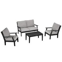 POLYWOOD Braxton Black / Grey Mist 4-Piece Deep Seating Patio Set with Chairs, Settee, and Newport Table