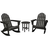 POLYWOOD Vineyard Black Patio Set with Side Table and 2 Adirondack Rocking Chairs