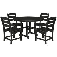 POLYWOOD Lakeside 48 inch Black 5-Piece Round Table Dining Set