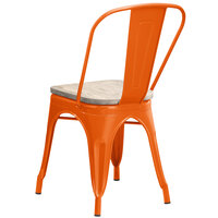 Lancaster Table & Seating Alloy Series Orange Metal Indoor Industrial Cafe Chair with Vertical Slat Back and Gray Wood Seat