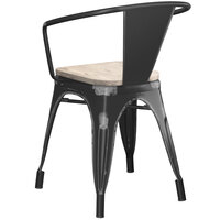 Lancaster Table & Seating Alloy Series Distressed Black Metal Indoor Industrial Cafe Arm Chair with Vertical Slat Back and Gray Wood Seat