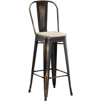 Lancaster Table & Seating Alloy Series Distressed Copper Metal Indoor Industrial Cafe Bar Height Stool with Vertical Slat Back and Gray Wood Seat