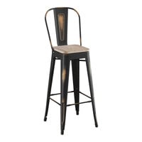 Lancaster Table & Seating Alloy Series Distressed Copper Indoor Cafe Barstool with Gray Wood Seat
