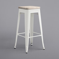 Lancaster Table & Seating Alloy Series White Stackable Metal Indoor Industrial Barstool with Gray Wood Seat