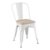 Lancaster Table & Seating Alloy Series Pearl White Indoor Cafe Chair with Gray Wood Seat