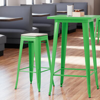 Lancaster Table & Seating Alloy Series Green Stackable Metal Indoor Industrial Barstool with Gray Wood Seat