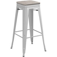 Lancaster Table & Seating Alloy Series Silver Indoor Backless Barstool with Gray Wood Seat