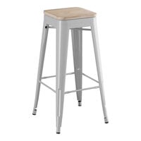 Lancaster Table & Seating Alloy Series Silver Indoor Backless Barstool with Gray Wood Seat