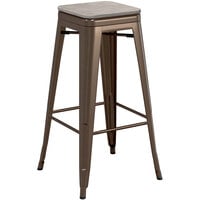 Lancaster Table & Seating Alloy Series Copper Stackable Metal Indoor Industrial Barstool with Gray Wood Seat