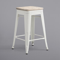 Lancaster Table & Seating Alloy Series White Metal Indoor Industrial Cafe Counter Height Stool with Gray Wood Seat