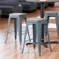 Lancaster Table & Seating Alloy Series Charcoal Metal Indoor Industrial Cafe Counter Height Stool with Gray Wood Seat