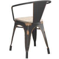 Lancaster Table & Seating Alloy Series Distressed Copper Metal Indoor Industrial Cafe Arm Chair with Vertical Slat Back and Gray Wood Seat