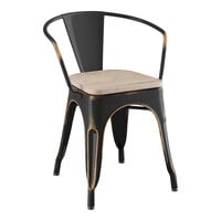 Lancaster Table & Seating Alloy Series Distressed Copper Indoor Arm Chair with Gray Wood Seat