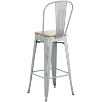 Lancaster Table & Seating Alloy Series Distressed Silver Metal Indoor Industrial Cafe Bar Height Stool with Vertical Slat Back and Gray Wood Seat