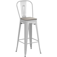 Lancaster Table & Seating Alloy Series Silver Indoor Cafe Barstool with Gray Wood Seat