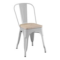 Lancaster Table & Seating Alloy Series Silver Indoor Cafe Chair with Gray Wood Seat