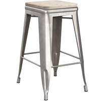 Lancaster Table & Seating Alloy Series Clear Coated Metal Indoor Industrial Cafe Counter Height Stool with Gray Wood Seat