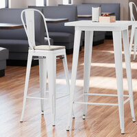 Lancaster Table & Seating Alloy Series White Indoor Cafe Barstool with Gray Wood Seat