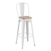 Lancaster Table & Seating Alloy Series Pearl White Indoor Cafe Barstool with Gray Wood Seat