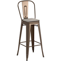 Lancaster Table & Seating Alloy Series Copper Metal Indoor Industrial Cafe Bar Height Stool with Vertical Slat Back and Gray Wood Seat