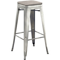 Lancaster Table & Seating Alloy Series Clear Coated Stackable Metal Indoor Industrial Barstool with Gray Wood Seat