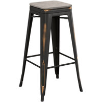Lancaster Table & Seating Alloy Series Distressed Copper Indoor Backless Barstool with Gray Wood Seat