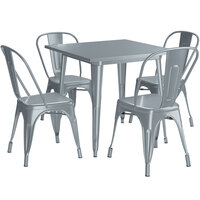 Lancaster Table & Seating Alloy Series 32 inch x 32 inch Charcoal Dining Height Outdoor Table with 4 Industrial Cafe Chairs