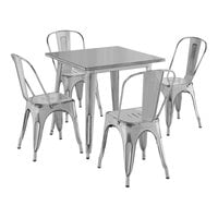 Lancaster Table & Seating Alloy Series 31 1/2" x 31 1/2" Distressed Silver Standard Height Outdoor Table with 4 Cafe Chairs