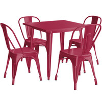 Lancaster Table & Seating Alloy Series 32 inch x 32 inch Sangria Dining Height Outdoor Table with 4 Industrial Cafe Chairs