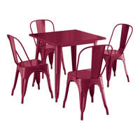 Lancaster Table & Seating Alloy Series 31 1/2" x 31 1/2" Mulberry Standard Height Outdoor Table with 4 Cafe Chairs