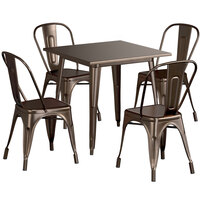 Lancaster Table & Seating Alloy Series 32 inch x 32 inch Copper Dining Height Outdoor Table with 4 Industrial Cafe Chairs