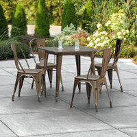 Lancaster Table & Seating Alloy Series 32 inch x 32 inch Copper Dining Height Outdoor Table with 4 Industrial Cafe Chairs