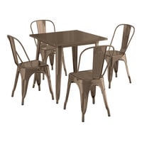 Lancaster Table & Seating Alloy Series 31 1/2" x 31 1/2" Copper Standard Height Outdoor Table with 4 Cafe Chairs