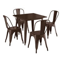 Lancaster Table & Seating Alloy Series 31 1/2" x 31 1/2" Copper Standard Height Outdoor Table with 4 Cafe Chairs