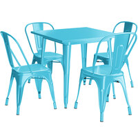 Lancaster Table & Seating Alloy Series 31 1/2" x 31 1/2" Arctic Blue Standard Height Outdoor Table with 4 Cafe Chairs