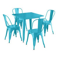Lancaster Table & Seating Alloy Series 31 1/2" x 31 1/2" Turquoise Standard Height Outdoor Table with 4 Cafe Chairs
