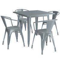 Lancaster Table & Seating Alloy Series 32 inch x 32 inch Charcoal Dining Height Outdoor Table with 4 Arm Chairs