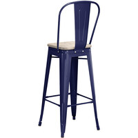 Lancaster Table & Seating Alloy Series Navy Metal Indoor Industrial Cafe Bar Height Stool with Vertical Slat Back and Gray Wood Seat